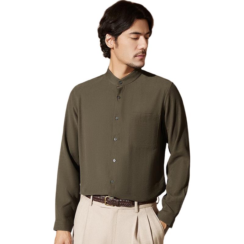 Qipai Men s Chinese Stand Collar Long-Sleeve Casual Shirt L (175/92A)