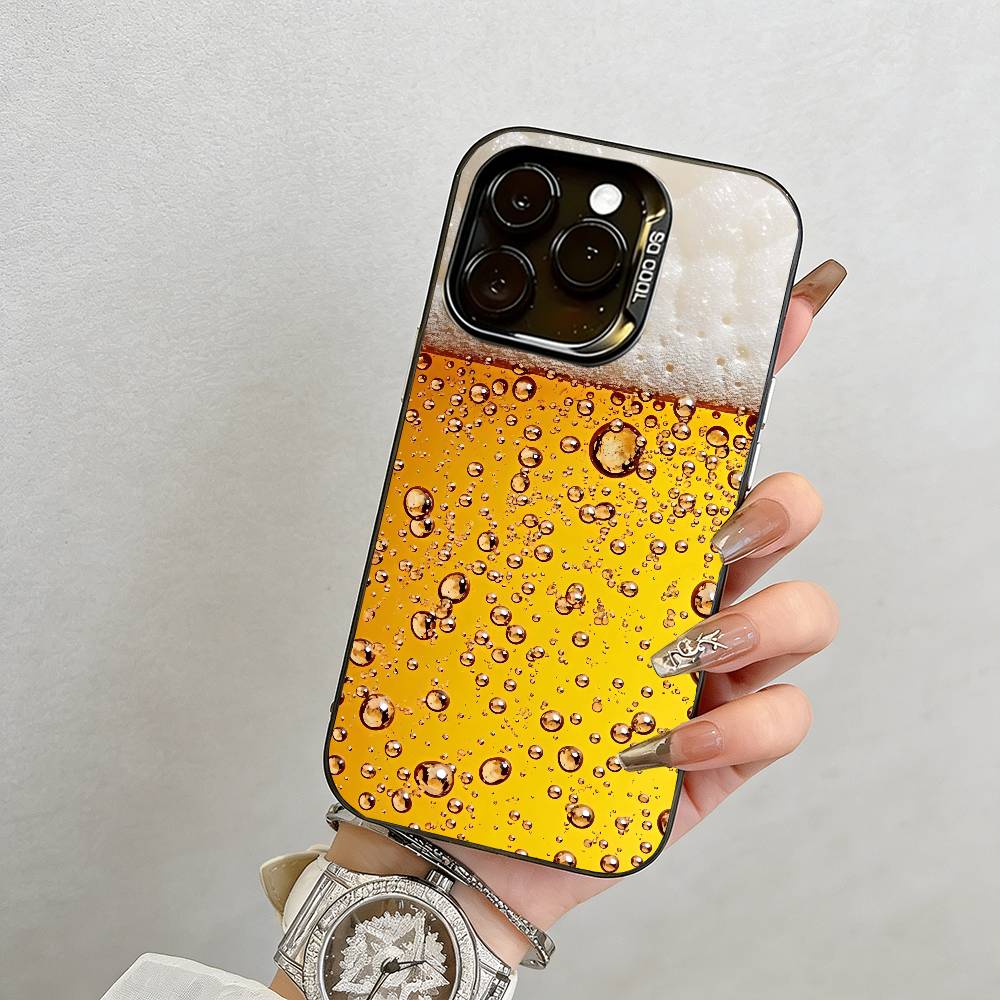 beer Phone Case For iPhone 17,16,15,14,13,12,11 Plus,Pro Max,XS,Colored Silver Plated Inside Cover