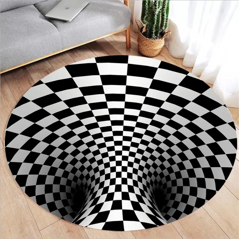 3D Vortex Optical Illusion Rugs Trap Area Rugs Not-Slip Round Rugs Area Carpets for Living Room Short Plush Trap Swirl Carpet