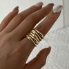 Delicate Textured Flower Copper Ring Set for Women Sweet Cubic Zirconia Faux Pearl Baguette Open Ring Party Jewelry Gift
