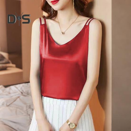 Chaleco Base de Mujer con Tirantes de Cuello en V sin Mangas de Satén Suave Tops de Seda Imitación Chaleco Base Versátil para Uso Diario