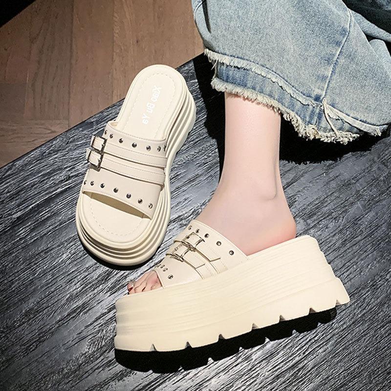 JX versatile beach slippers new thick-soled with skirt, wear small height-increasing one-word drag women's shoes