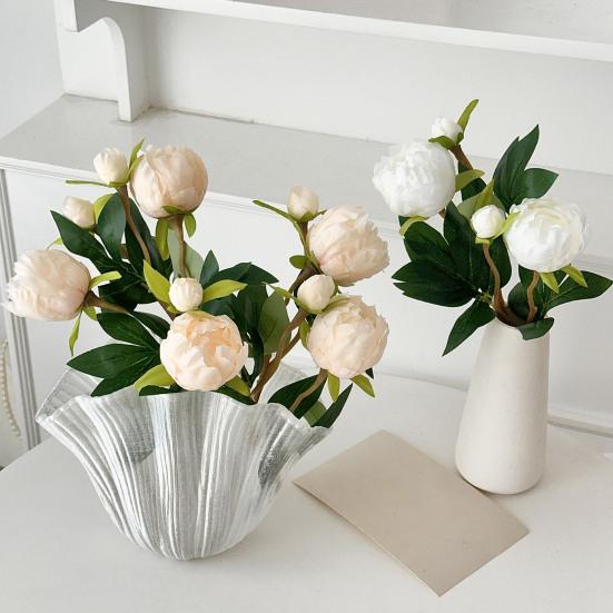 Künstliche Pfingstrosenblüten, 17 Zoll Realistische Kunstpfingstrose mit 1 Knospe, Lebensechtes Pfingstrosenbukett mit Stiel für Vasenarrangement, Tischdekoration für Hochzeiten, Innenbereich