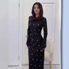 European and American Autumn New Fashion Elegant Long-sleeved Slim-fit Ruffled A- Line Dress Long Dress