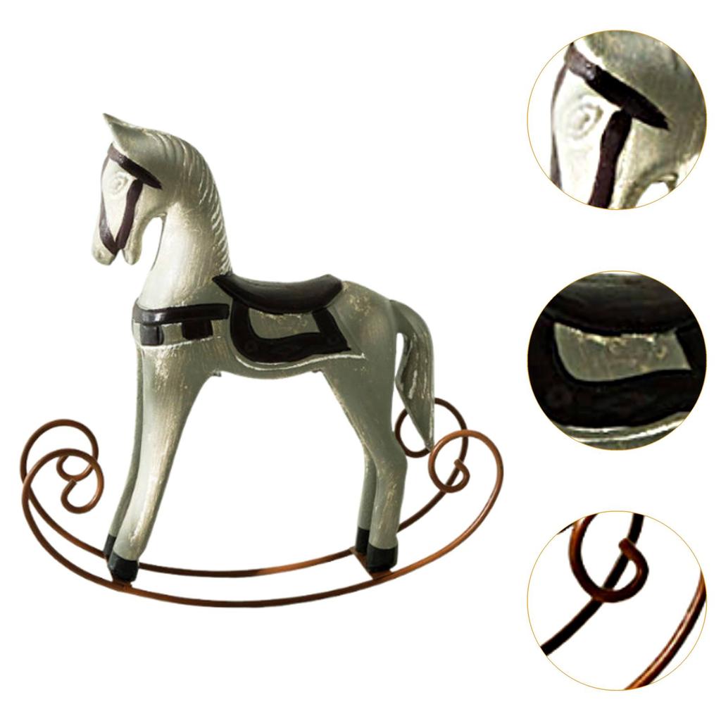 Wooden Horse Figurine Rocking Horse Statue for Garden Living Room Home Decor Collectible Animal Sculpture Desktop Shelf Home