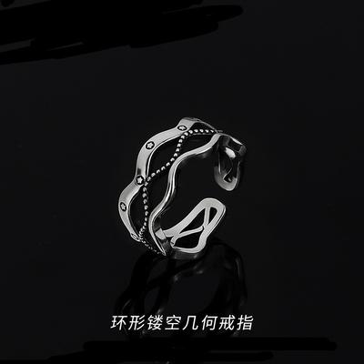 Adjustable Open Ring Men Women Sterling Geometric Hollow Design Minimalist Vintage Style Fashion Jewelry