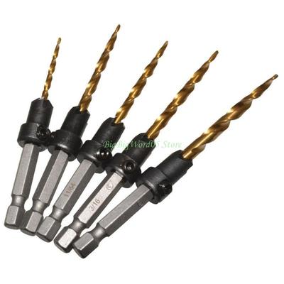 24TE Sturdy Countersink Drill Bit Set Fit for Wood /Plastic /Metal 5 Pcs