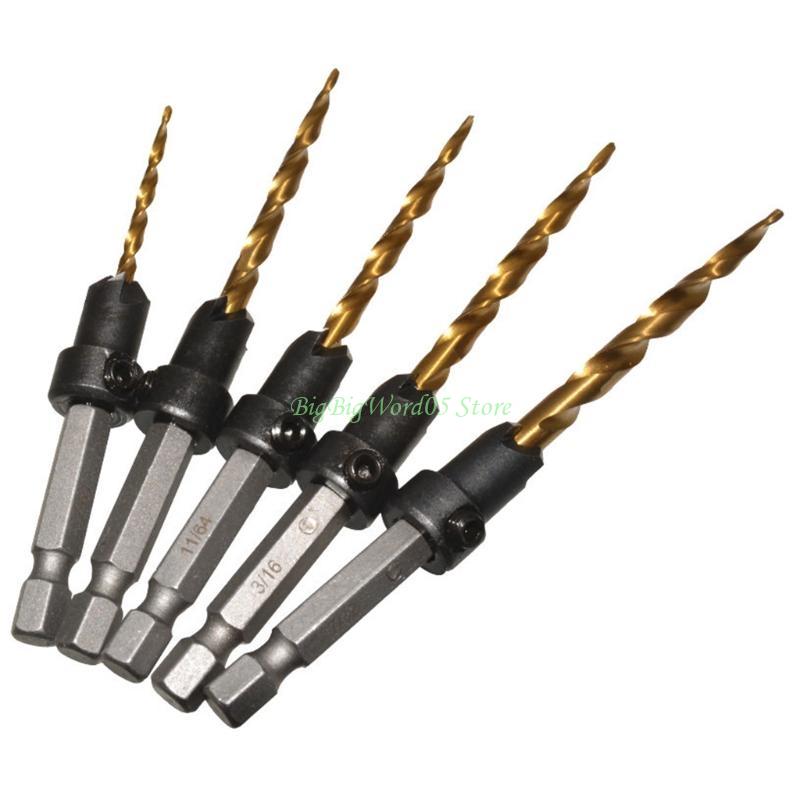 24TE Sturdy Countersink Drill Bit Set Fit for Wood /Plastic /Metal 5 Pcs