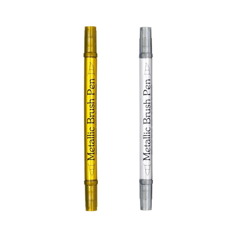 Çift Başlı Renkli Metal Suya Dayanıklı Kalıcı Boya İşaretleyici Kalemler Altın Gümüş Renk DIY Sanat İşaretleyici Kalem Sanat Boyama Malzemeleri İçin