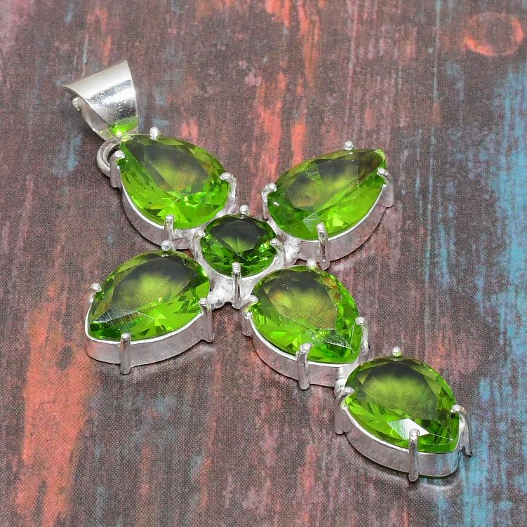 Cross Peridot Gemstone Handmade 925 Sterling Silver Jewelry Pendant For Memorial Day