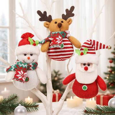 Knitted Snowman & Santa Ornaments - Christmas Tree Hanging Decorations & Gifts