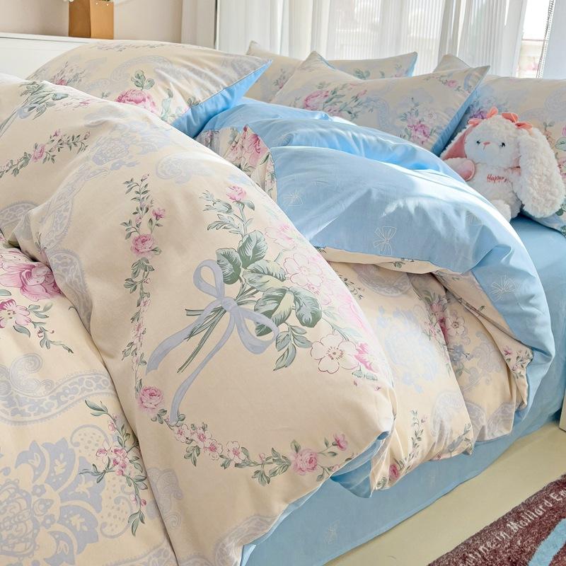 Bedding Four-piece Set Printed Skin-friendly Water Wash Sheets Quilt Cover Pillowcase Set