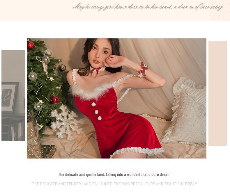 Fluffy Bunny Girl Christmas Lingerie - Backless Slip Dress