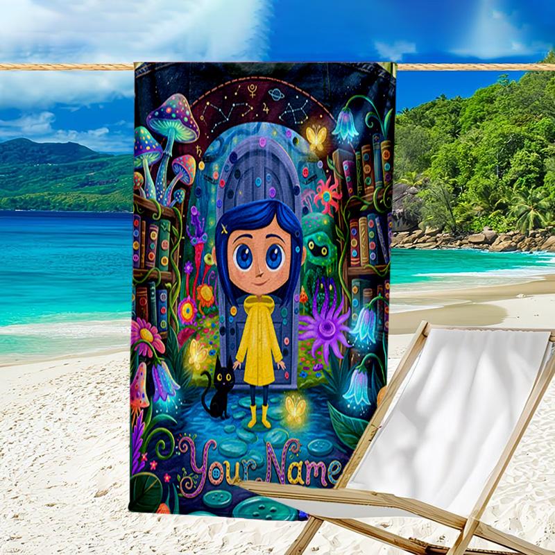 Custom Name Beach Towel Nighttime Adventure Doll Beach Towel, Soft Microfiber, Gift for Her/Him, Birthday, for Pool, Beach, Travel, Fan Gifts