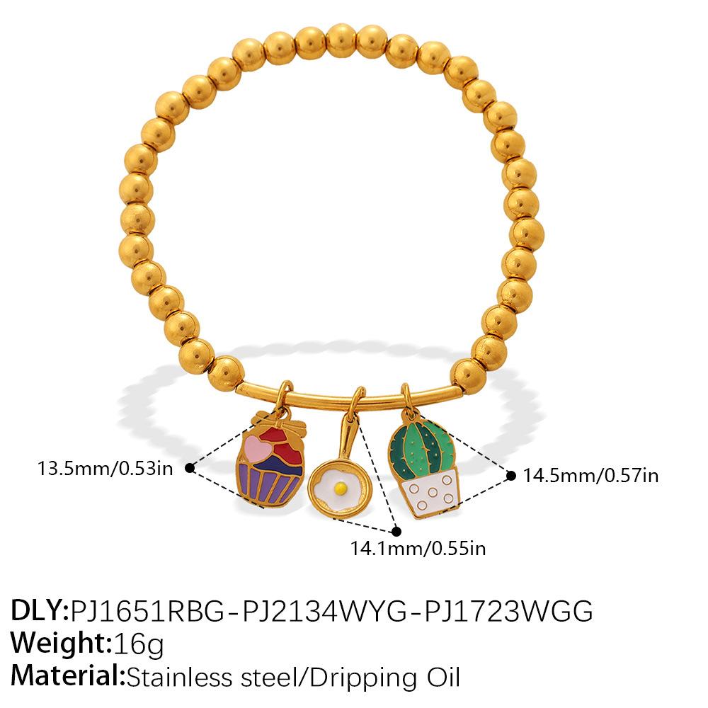 Vintage Vacation Style Smiley Face Rainbow DIY Multi-pendant Gold Beaded Bracelet Gold-plated Stackable Jewelry