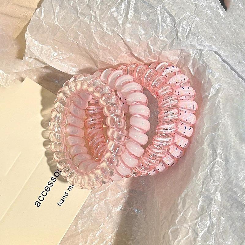 Telephone Cord Scrunchies Spiral Hair Ties Gradient Color Checkered Print Phone Cord Elastic Hair Band Hair Accessories