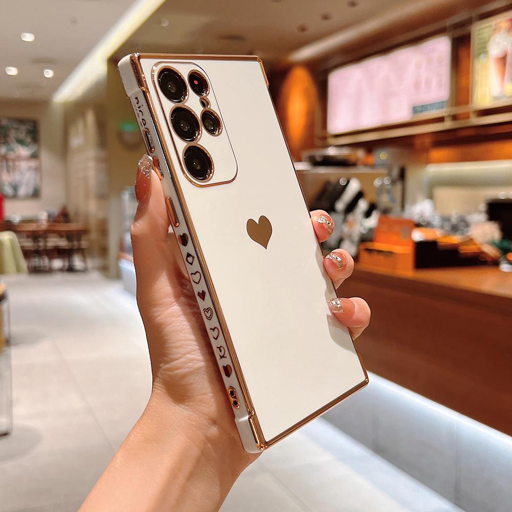 Soft Electroplated Love Heart Phone Case For Samsung S26 S25 S24 S23 S22 Ultra S21 Plus S20 FE A13 A53 Silicone Shockproof Cover