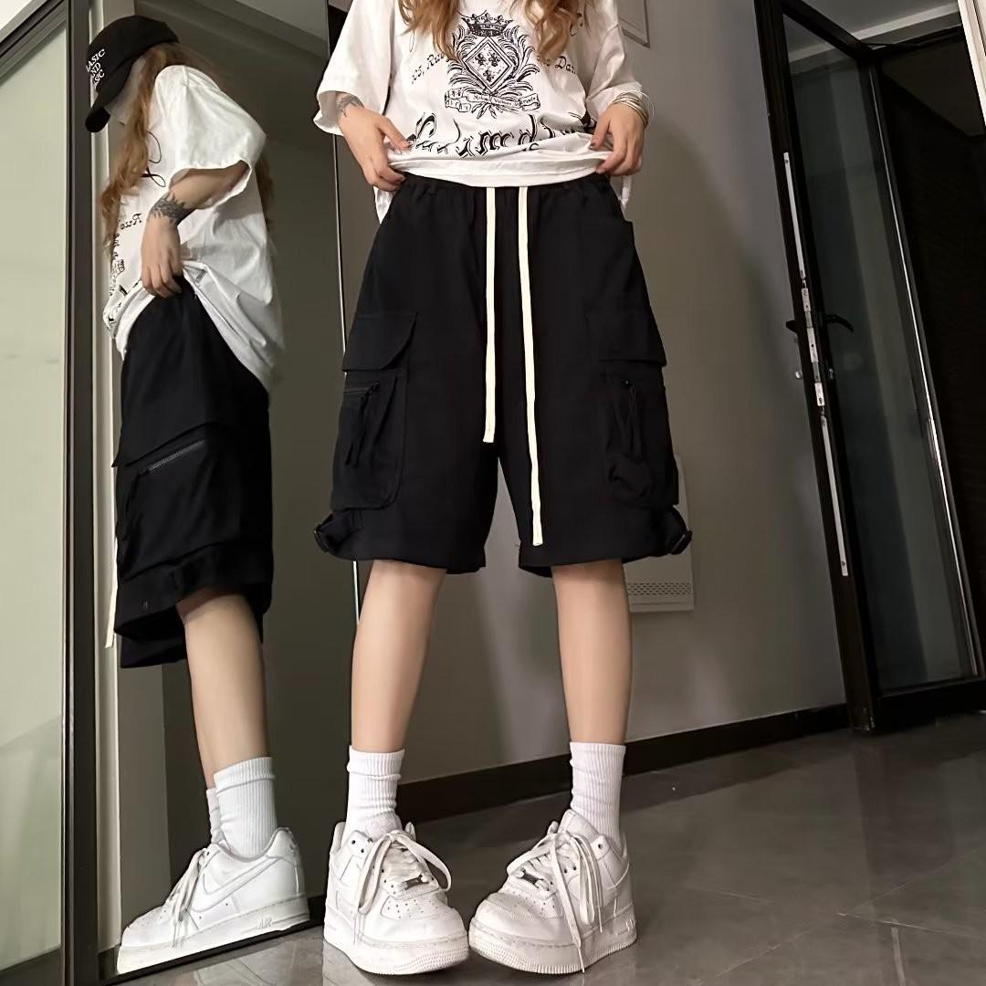 

Мужские летние рабочие шорты цвета американского хип-хопа цвета красного вина - модные, функциональные, большого размера, 5-точечные брюки 5XL чёрный