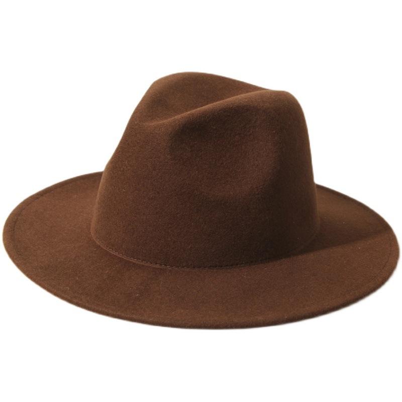Show high-end bare top hat, women's wool, men's retro large-size jazz hat, red coffee camel, black gentleman's hat, felt hat.