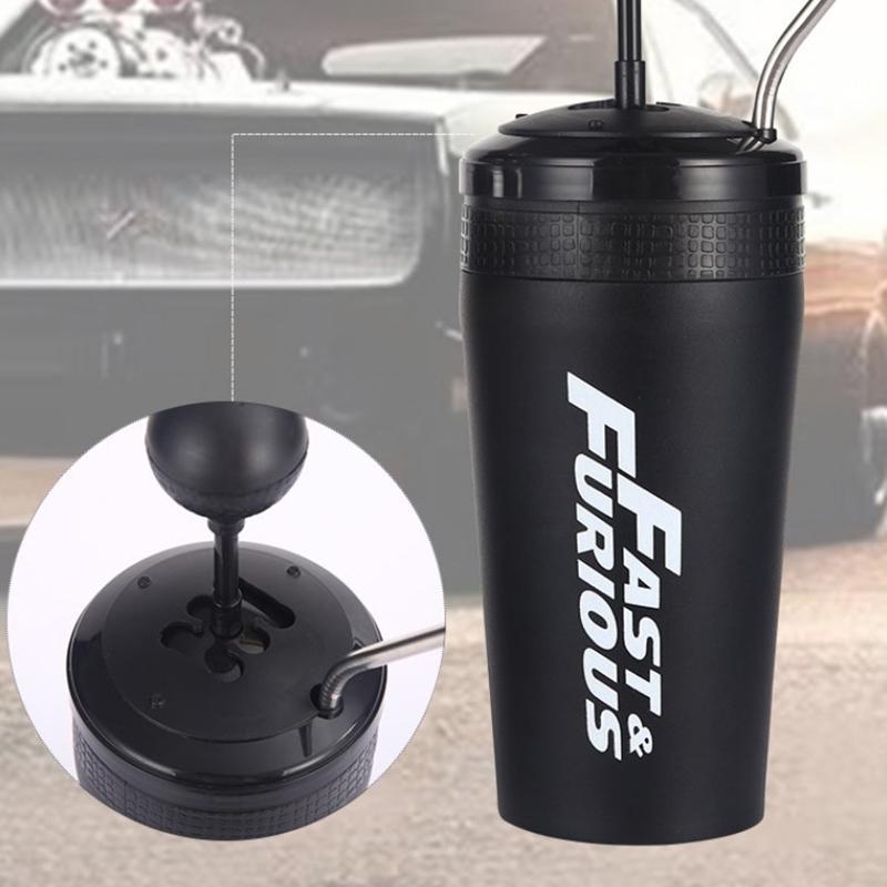 Edelstahl Auto Wasserflasche mit Strohhalm Trinkflasche Fast and Furious 10 Thermobecher mit Deckel Rocker Trinkset 500ml