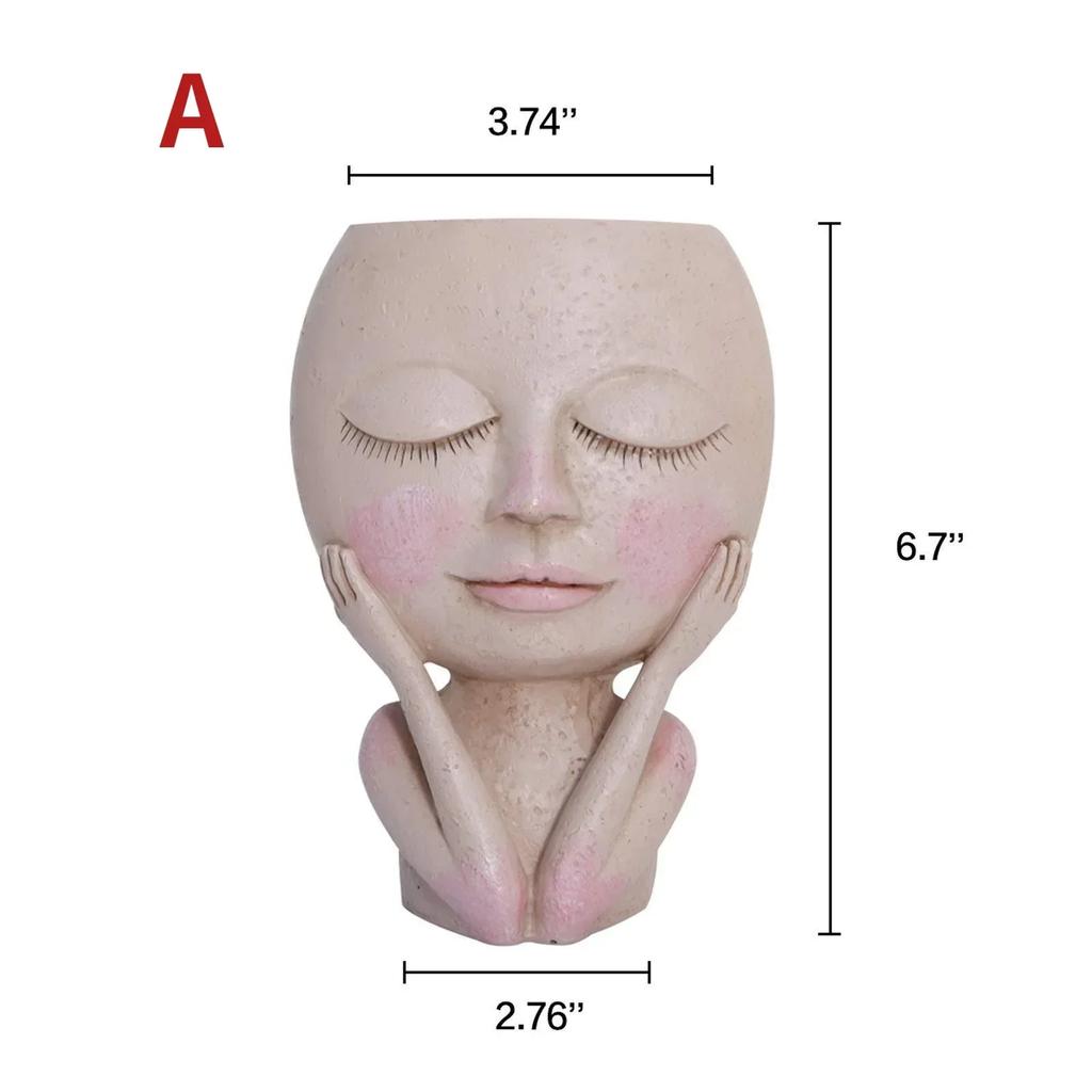 Creative Face Flower Pot Head Planter Pot Succulent Planter Resin Art Statue Sculpture Potted Decorative Ornaments Vase