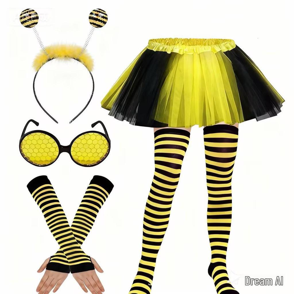 2026 Halloweenový kostým včelky Cosplay Set s křídly, pláštěm, čelenkou a brýlemi pro dospělé a děti