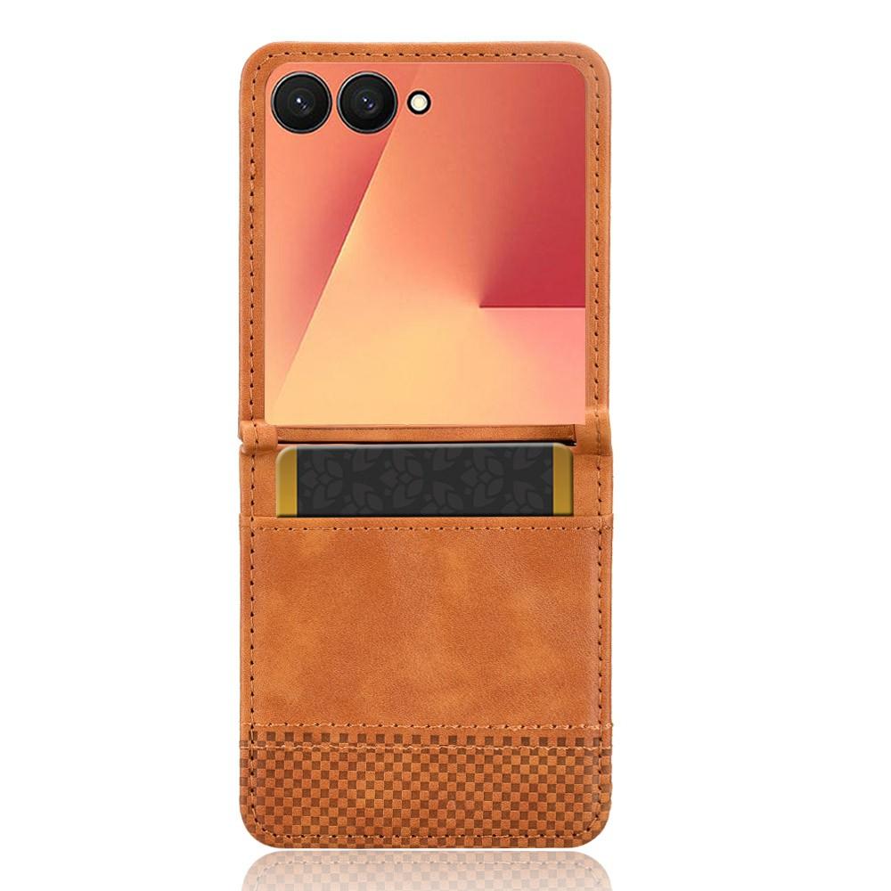 

For Samsung Galaxy Z Flip7 5G Case Retro Texture Leather+PC Phone Cover with Card Slot
