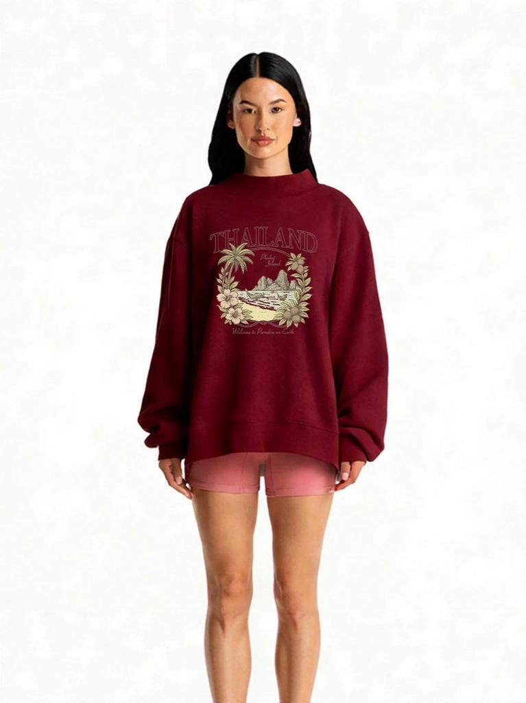 Women's Casual Autumn Heavyweight Hoodie - Comfortable Loose Fit with Mid-High Neck and Long Sleeves, Trendy Cross-Border Style