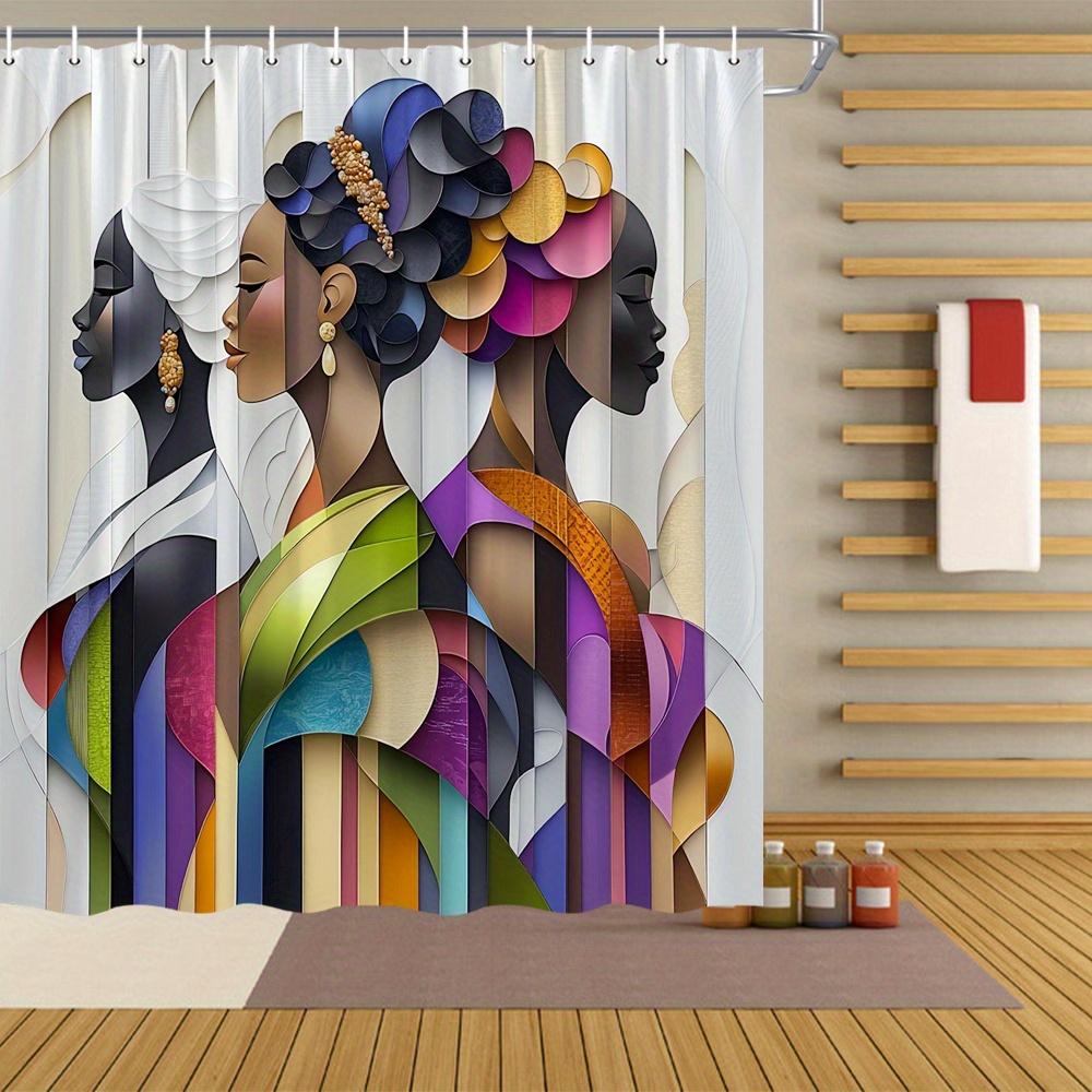 African American Shower Curtain Abstract Portrait Including Hooks For Bathroom And Patio Decorative Shower Curtain