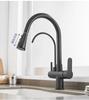 Matte Black Kitchen Faucet with Pure Water Function Dual Handle Tap Deck Mounted 360 Rotation Pull Out Hot Cold Mixer Taps