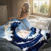 Japanese Wave Sunset Flannel Blanket Perfect for Sofa Office Bed Travel Sleep Read Relax Camping Four Season Use