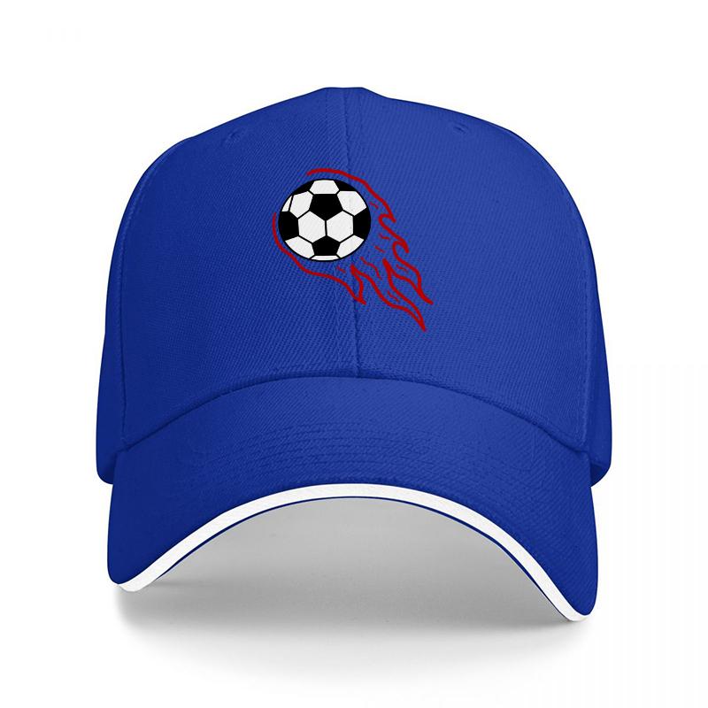 Football Flame Logo Baseball Cap Black with Red Flames and White Trim Sporty Design for Soccer Fans Adult Unisex Hat