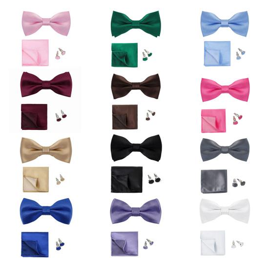 1 Set Men Bow Tie Kit Solid Color Bow Tie Kerchief Cufflinks Set Weddings Business Events Outfit Accessories