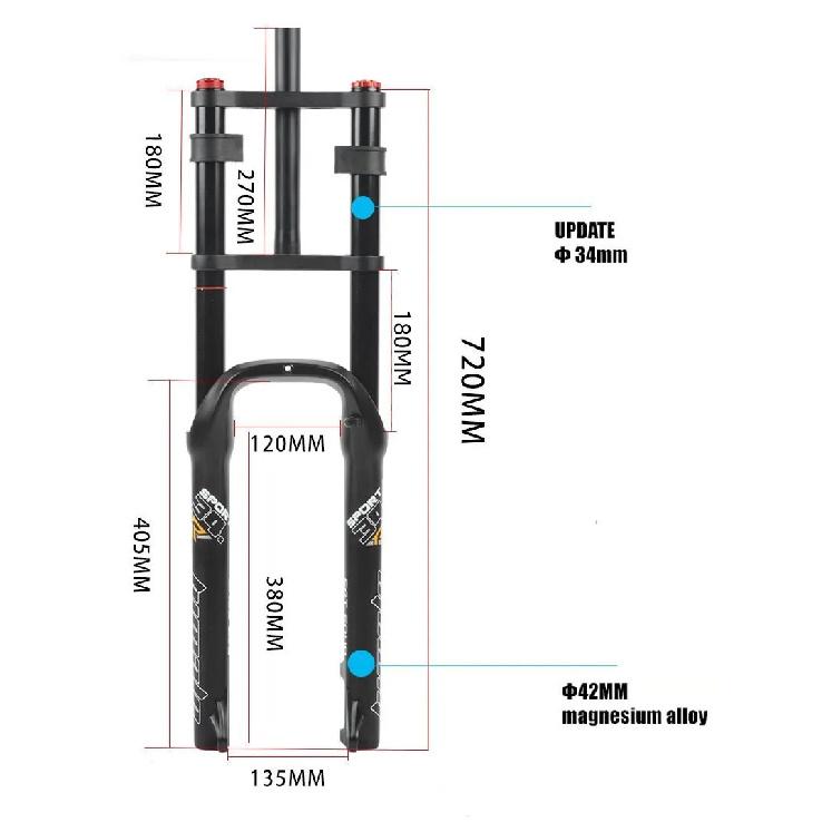 HIMALO 26 Zoll Fat Tire Schnee-Fahrradgabel 34mm Übergröße 135mm Ausfallende Luftfederung mit einstellbarer Dämpfung Fahrradzubehör