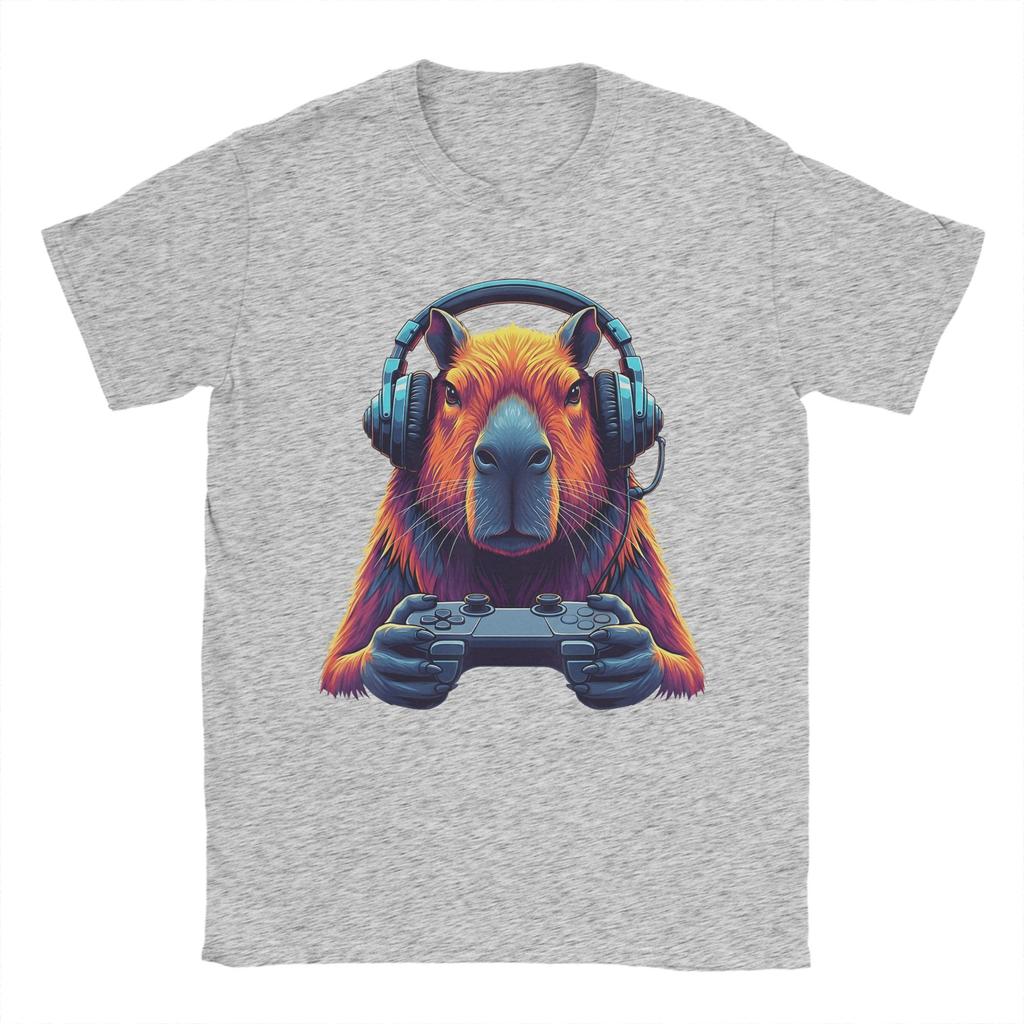 Streetwear TShirt Summer Capybara Funny Video Games Capybara Gaming Gamer Novelty TShirts  Pure Cotton Tee Shirt Short Sleeve