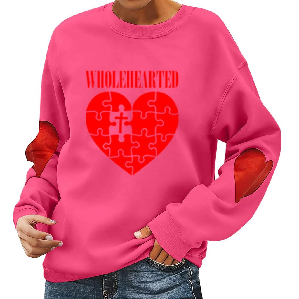 Damen Valentinstag Bedruckter Lässiger Langarm Sport-Hoodie Top