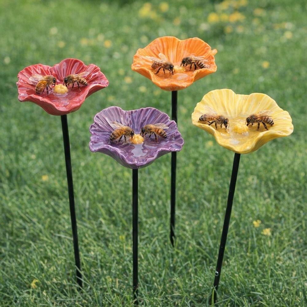Portable Bee Watering Station Resin Flower Bird Bath Stand Creative Bee Water Feeder  Bird Supplies