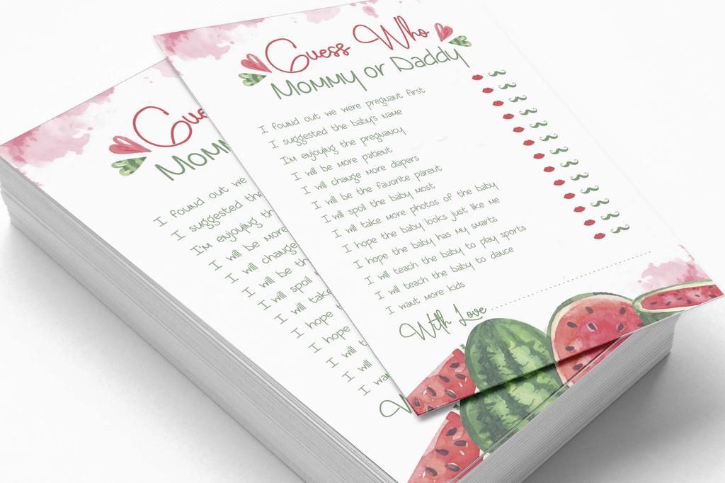 Inkdotpot Who Said It Game Mommy Or Daddy 50 Sheet Fun Baby Shower Game Watermelon Gender Neutral Party Supply