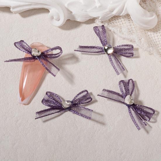2Pcs Nail Ornaments Love-Heart Design Vivid Color Non-Fading Stylish Wide Application Show Charm Gauze Bow-knot