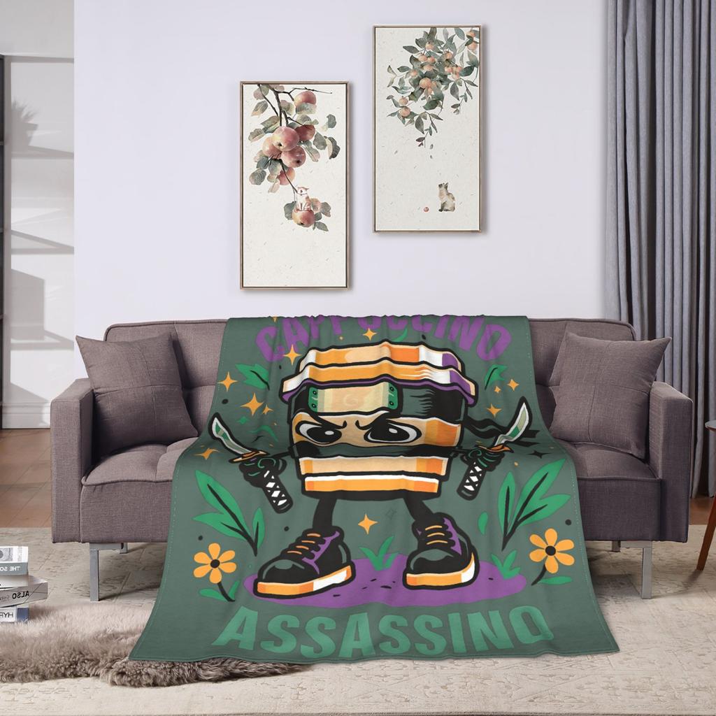 Cappuccino Assassino Italian Brainrot Memes Blanket Travel Flannel Bedding Throws For Couch Chair Sofa Bed Super Soft Bedspread