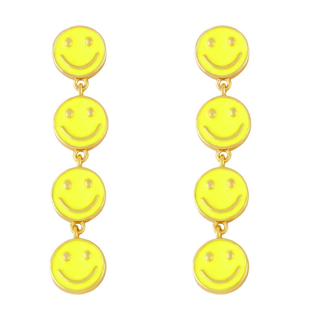 2023 New Explosive Earrings Europe And The United States Simple Sweet Cute All -Match Girls Long Tassel Smiley Face Earrings For Women