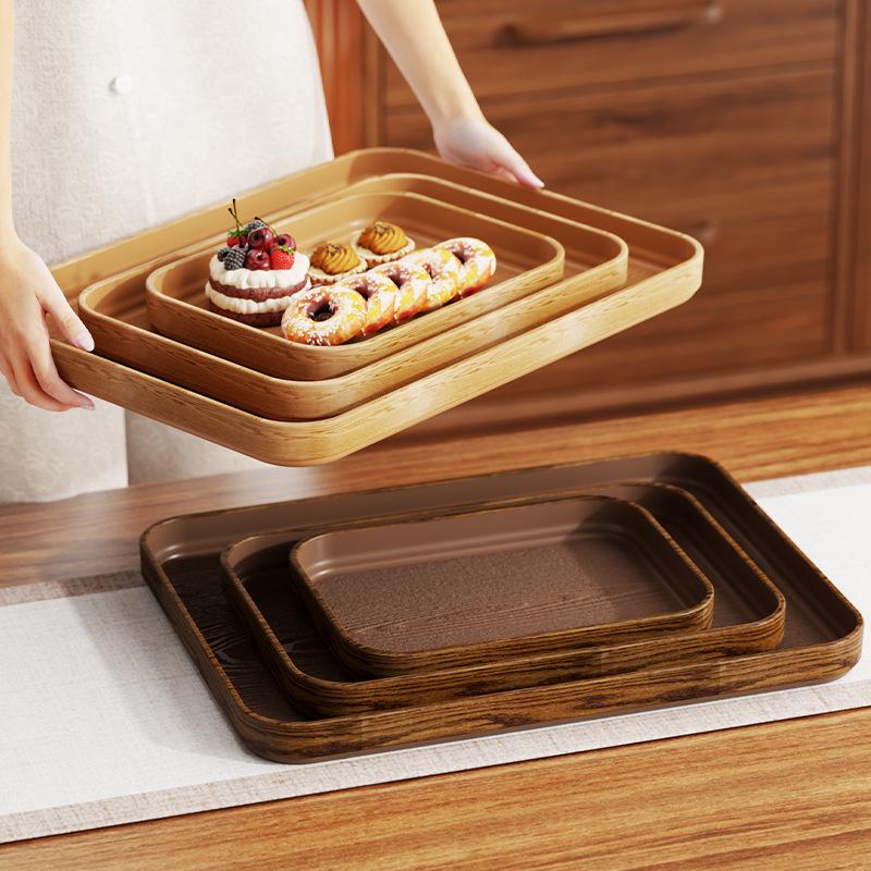 High-Grade Chinese Style Extra Thick Imitation Wood Grain Rectangular Serving Tray