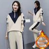 Women's Thick Velvet Korean Style Sports Suit - Warm & Slim, Long-Sleeve Sweatshirt & Harem Pants, Two-Piece Autumn/Winter Set