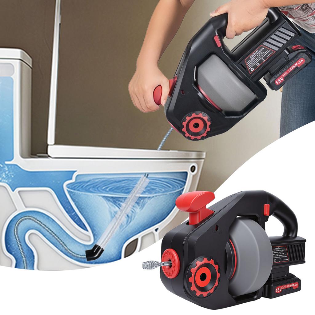 Cordless Electric Drain Auger 800RPM Auto Feed Plumbing Drain Snake with 2.0Ah Battery for Toilet Floor Drain Sink Shower