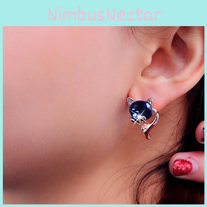 Adorable Sweet Fox Crystal Earrings For Women Fashionable Korean Style Jewelry