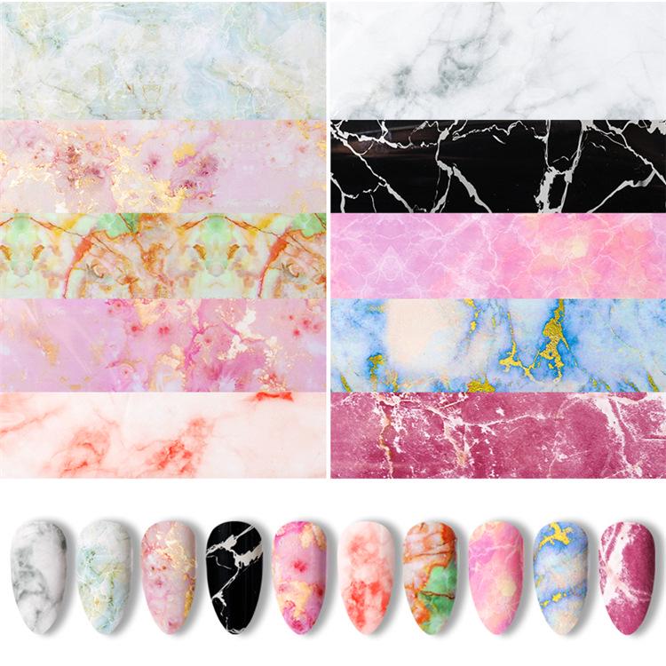 Nail Art Transfer Stickers: Marble, Clouds & Starry Sky Patterns - Set of 10