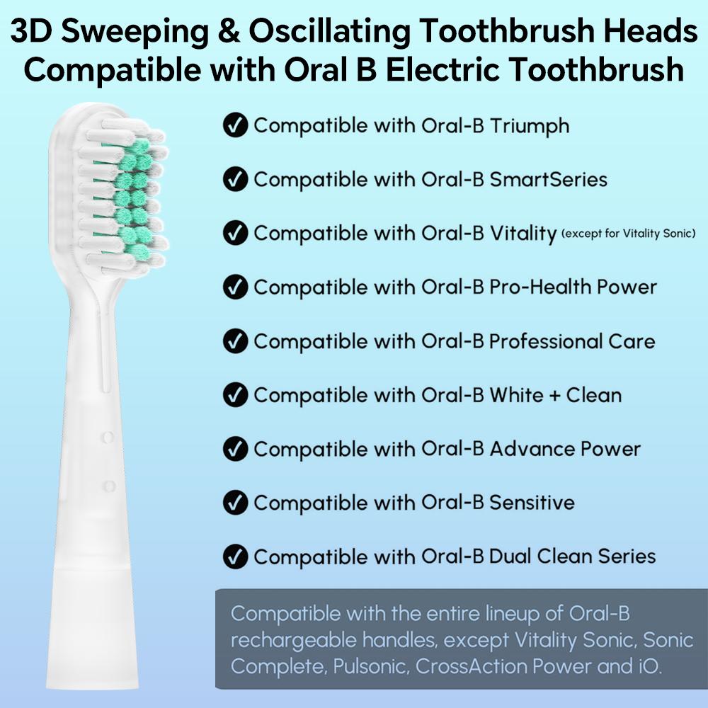 2-4-8-12pk Oscillation & Vibration Replacement Brush Heads Compatible with Oral B Electric Toothbrush, Low Noise Toothbrush Head
