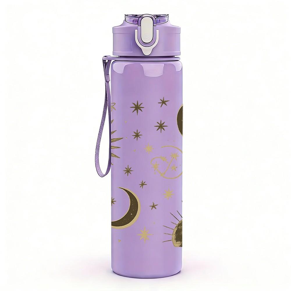 1PC Sun Moon Star Cosmic Texture 750ml Color Plastic Sports Water Bottle Leakproof Flip Straw Lid For Sports Office Home Use