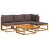 5 Piece Garden Sofa Set with Cushions Wood (Acacia) & Rope