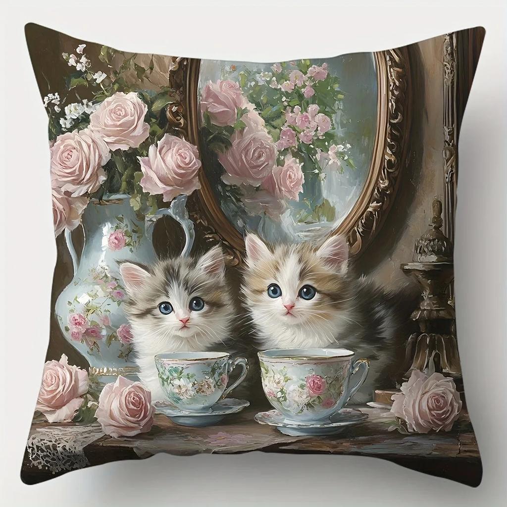 VIKAMA Cute Cat Theme Throw Cushion Set for Living Room Sofa Cushion Cover Soft and Comfortable for Bedroom Decoration
